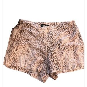 Rewash High Waist Animal Print Shorts - Brown